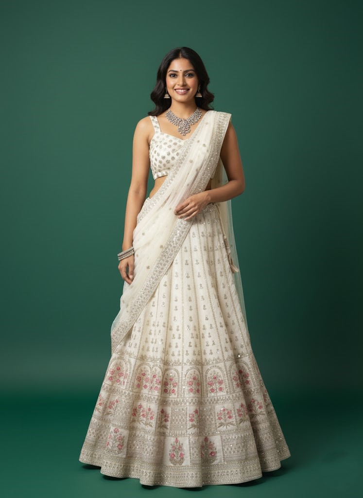 LEHENGAS-DUPION-SEMI-STICHEDS-KAR 4284
